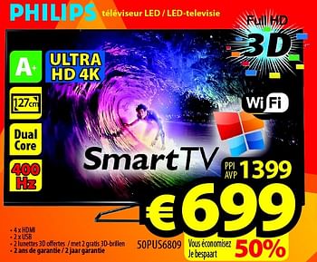 Promoties Philips téléviseur led - led-televisie 50pus6809 - Philips - Geldig van 01/07/2015 tot 31/07/2015 bij ElectroStock