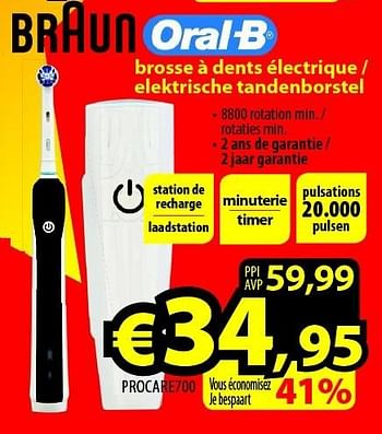Promoties Oral-b brosse à dents électrique - elektrische tandenborstel procare700 - Oral-B - Geldig van 01/07/2015 tot 31/07/2015 bij ElectroStock