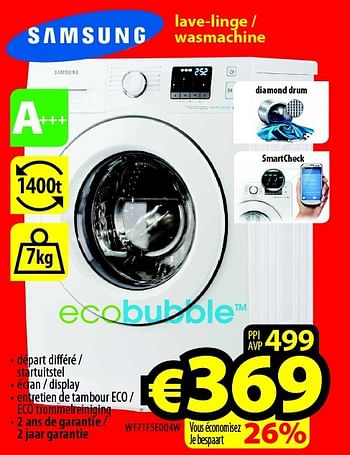 Promoties Samsung lave-linge - wasmachine wf71f5e0q4w - Samsung - Geldig van 01/07/2015 tot 31/07/2015 bij ElectroStock
