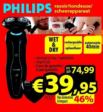 Promotions Philips rasoir-tondeuse- scheerapparaat ys521 - Philips - Valide de 01/07/2015 à 31/07/2015 chez ElectroStock