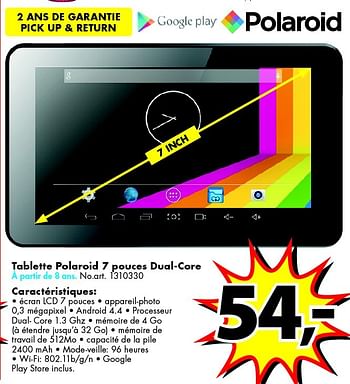 Promotions Tablette polaroid 7 pouces dual-core - Polaroid - Valide de 01/07/2015 à 31/07/2015 chez Bart Smit