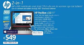 Promoties Hp 2-in-1 pavilion x360 - HP - Geldig van 09/07/2015 tot 28/08/2015 bij Compudeals