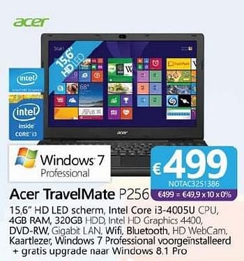 Promoties Acer travelmate p256 - Acer - Geldig van 09/07/2015 tot 28/08/2015 bij Compudeals