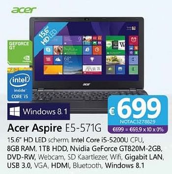 Promoties Acer aspire e5-571g - Acer - Geldig van 09/07/2015 tot 28/08/2015 bij Compudeals