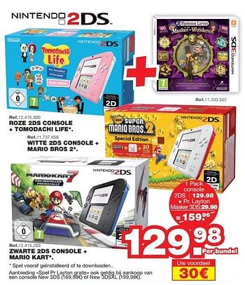 Promoties Zwarte 2ds console + mario kart - Nintendo - Geldig van 27/07/2015 tot 06/09/2015 bij Maxi Toys
