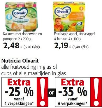 Promoties Nutricia olvarit alle fruitvoeding in glas of cups of alle maaltijden in glas - Nutricia - Geldig van 29/07/2015 tot 11/08/2015 bij Colruyt