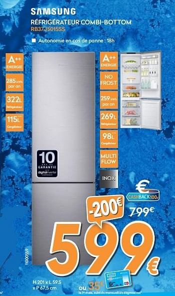 Promotions Samsung réfrigérateur combi-bottom rb37j5015ss - Samsung - Valide de 02/08/2015 à 23/08/2015 chez Krefel