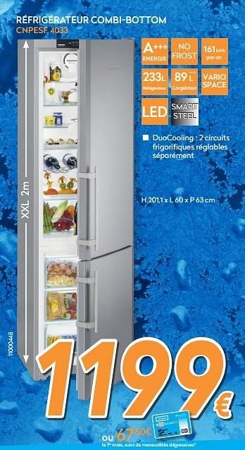 Promotions Liebherr réfrigérateur combi-bottom cnpesf 4033 - Liebherr - Valide de 02/08/2015 à 23/08/2015 chez Krefel