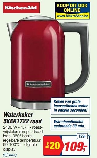 ondersteboven verwijzen Raad Kitchenaid Kitchenaid waterkoker 5kek1722 rood - Promotie bij Makro