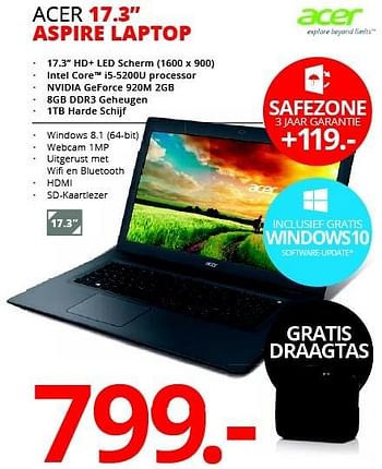 Promoties Acer aspire laptop - Acer - Geldig van 17/08/2015 tot 30/09/2015 bij PC Center