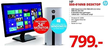 Promoties Hp 550-016nb desktop - HP - Geldig van 17/08/2015 tot 30/09/2015 bij PC Center