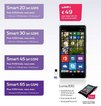 Promotions Nokia lumia 830 - Nokia - Valide de 17/08/2015 à 30/09/2015 chez Proximus