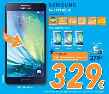 Promotions Samsung smartphone galaxy a5 - Samsung - Valide de 24/08/2015 à 26/09/2015 chez Krefel