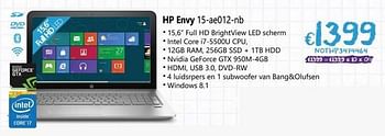 Promoties Hp envy 15-ae012-nb notebooks - HP - Geldig van 24/08/2015 tot 30/09/2015 bij Compudeals