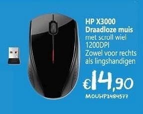 Promoties Hp x3000 draadloze muis - HP - Geldig van 24/08/2015 tot 30/09/2015 bij Compudeals