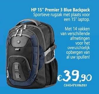 Promoties Hp premier 3 blue backpack - HP - Geldig van 24/08/2015 tot 30/09/2015 bij Compudeals
