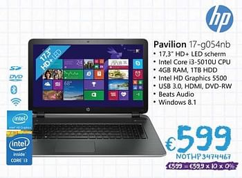 Promoties Hp pavilion 17-g054nb notebooks - HP - Geldig van 24/08/2015 tot 30/09/2015 bij Compudeals