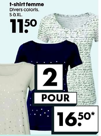 Promotions T-shirt femme - Produit maison - Hema - Valide de 26/08/2015 à 08/09/2015 chez Hema