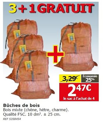 Promotions Bûches de bois - Produit maison - BricoPlanit - Valide de 09/09/2015 à 28/09/2015 chez BricoPlanit