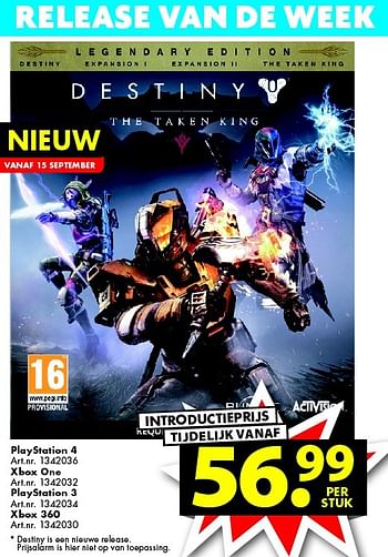 Promoties Xbox one  destiny the taken king - Activision - Geldig van 12/09/2015 tot 27/09/2015 bij Bart Smit