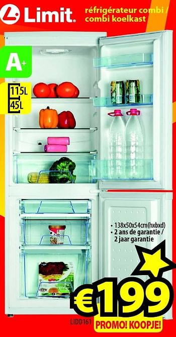 Promoties Limit réfrigérateur combi - combi koelkast lidd161 - Limit - Geldig van 28/09/2015 tot 31/10/2015 bij ElectroStock