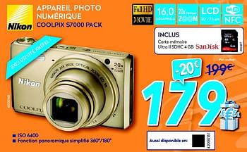 Promotions Nikon appareil photo numérique coolpix s7000 pack - Nikon - Valide de 28/09/2015 à 25/10/2015 chez Krefel