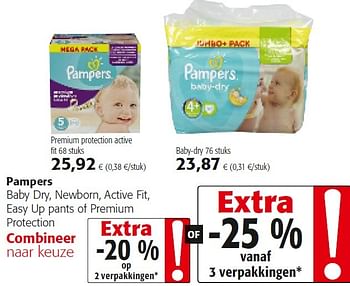Promoties Pampers baby dry, newborn, active fit, easy up pants of premium protection - Pampers - Geldig van 07/10/2015 tot 20/10/2015 bij Colruyt