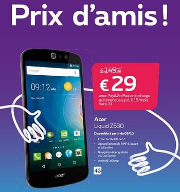 Promotions Acer liquid z530 - Acer - Valide de 01/10/2015 à 31/10/2015 chez Proximus