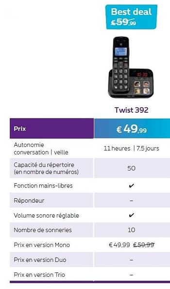 Promotions Huismerk-proximus twist 392 - Huismerk - Proximus - Valide de 01/10/2015 à 31/10/2015 chez Proximus