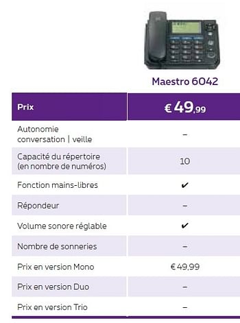 Promotions Huismerk-proximus maestro 6042 - Huismerk - Proximus - Valide de 01/10/2015 à 31/10/2015 chez Proximus