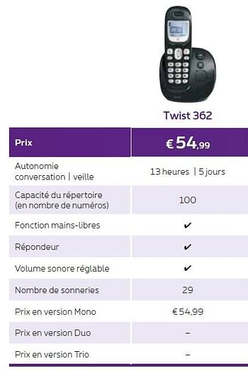 Promotions Huismerk-proximus twist 362 - Huismerk - Proximus - Valide de 01/10/2015 à 31/10/2015 chez Proximus