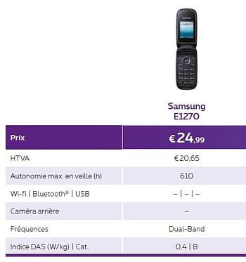 Promotions Samsung e1270 - Samsung - Valide de 01/10/2015 à 31/10/2015 chez Proximus