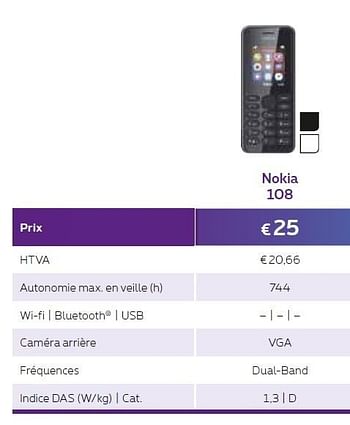 Promotions Nokia 108 - Nokia - Valide de 01/10/2015 à 31/10/2015 chez Proximus