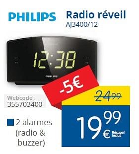 Promoties Philips radio réveil aj3400-12 - Philips - Geldig van 01/10/2015 tot 31/10/2015 bij Eldi