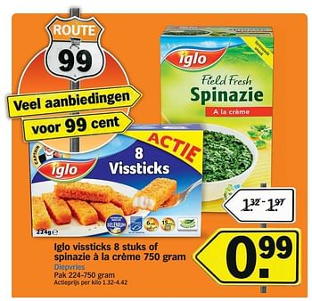 Albert Heijn Promotie Iglo Vissticks 8 Stuks Of Spinazie A La Creme 750 Gram Iglo Diepvries Geldig Tot 25 10 15 Promobutler