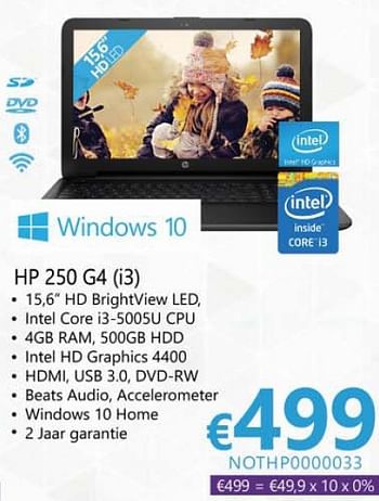 Promoties Hp notebooks 250 g4 (i3) - HP - Geldig van 19/10/2015 tot 30/11/2015 bij Compudeals