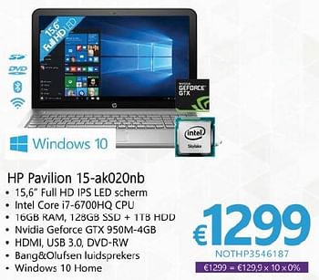 Promoties Notebooks hp pavilion 15-ak020nb - HP - Geldig van 19/10/2015 tot 30/11/2015 bij Compudeals