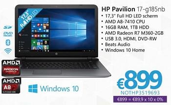 Promoties Notebooks hp pavilion 17-g185nb - HP - Geldig van 19/10/2015 tot 30/11/2015 bij Compudeals