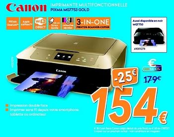 Promotions Canon imprimante multifonctionnelle pixma mg7753 gold - Canon - Valide de 26/10/2015 à 22/11/2015 chez Krefel