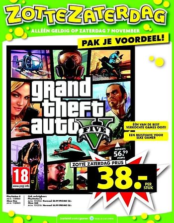 Promoties Playstation 3 grand theft auto v five - Rockstar Games - Geldig van 31/10/2015 tot 15/11/2015 bij Bart Smit