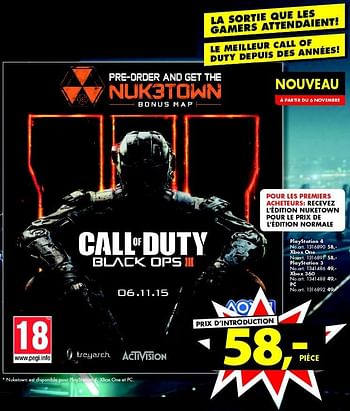 Promotions Playstation 3 call of duty black ops lll - Activision - Valide de 31/10/2015 à 15/11/2015 chez Bart Smit