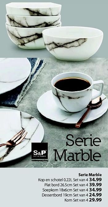 Promotions Serie marble kop en schotel - S&P - Valide de 09/11/2015 à 06/12/2015 chez Unikamp