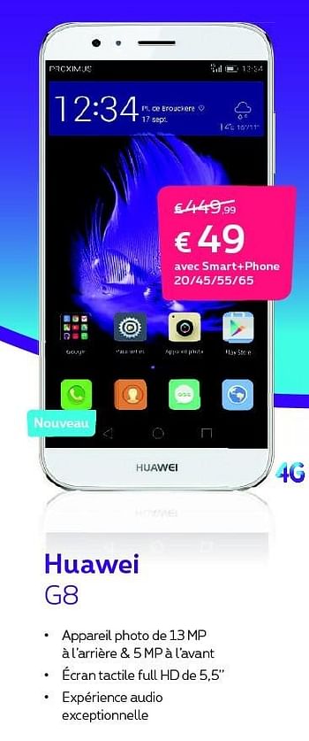 Promotions Huawei g8 - Huawei - Valide de 01/11/2015 à 30/11/2015 chez Proximus