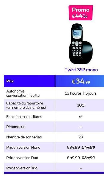 Promotions Twist 352 mono - Huismerk - Proximus - Valide de 01/11/2015 à 30/11/2015 chez Proximus