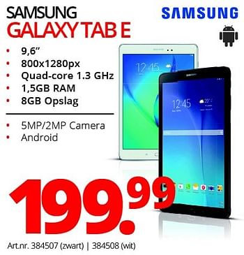 Promotions Samsung galaxy tab e - Samsung - Valide de 01/11/2015 à 31/01/2016 chez Auva