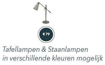 Promoties Tafellampen + staanlampen in verschillende kleuren mogelijk - Huismerk - Domo Meubelen & Deco - Geldig van 01/11/2015 tot 31/12/2015 bij Domo Meubelen & Deco