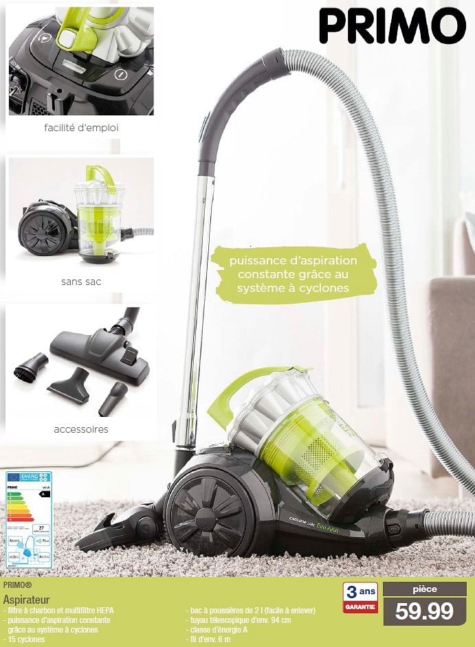 Aspirateur primo sans discount sac