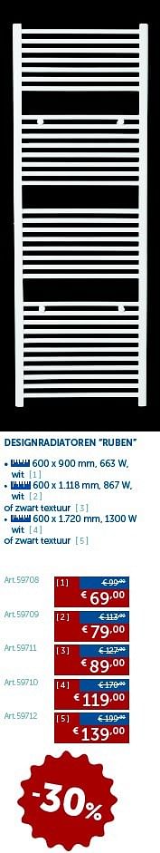 Promotions Designradiatoren ruben - Produit maison - Zelfbouwmarkt - Valide de 14/12/2015 à 31/03/2017 chez Zelfbouwmarkt