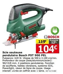 Promotions Scie sauteuse pendulaire bosch pst 900 pel - Bosch - Valide de 16/12/2015 à 02/01/2016 chez BricoPlanit