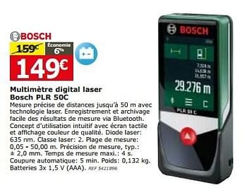 Promotions Multimètre digital laser bosch plr 50c - Bosch - Valide de 16/12/2015 à 02/01/2016 chez BricoPlanit